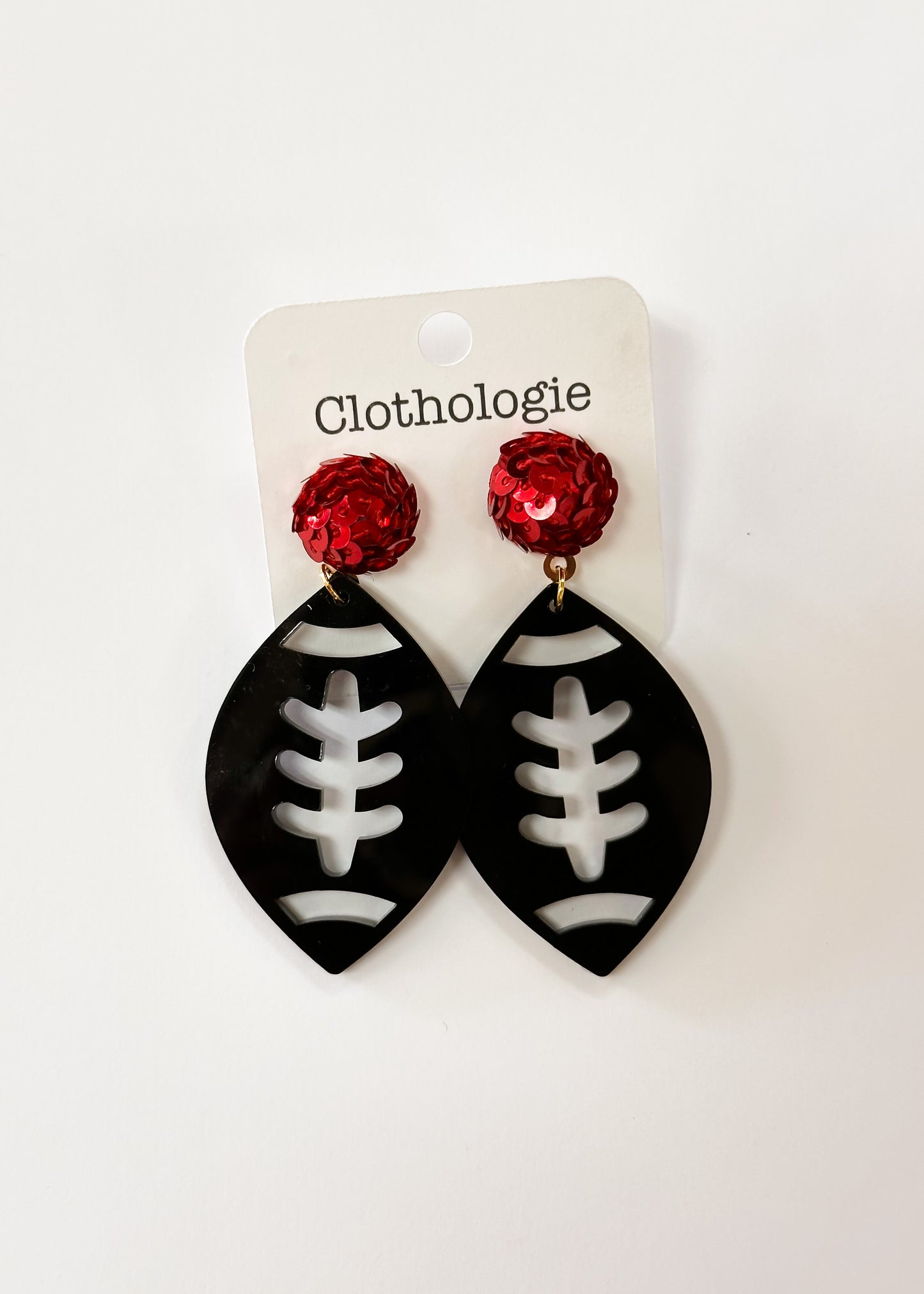 Red and Black Football Earrings