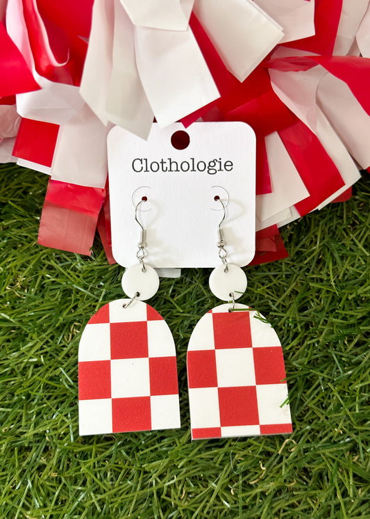 Race Around Red Check Earrings