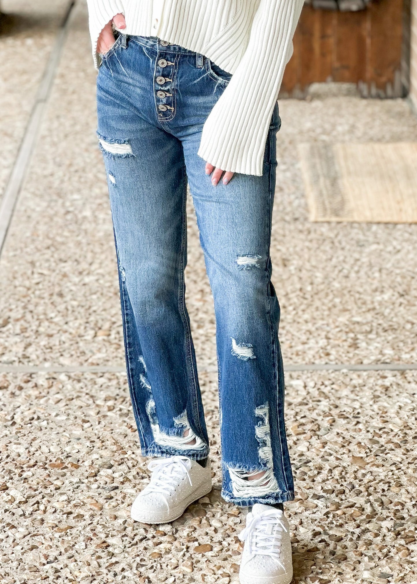 High Waisted Straight Dark Wash Jeans
