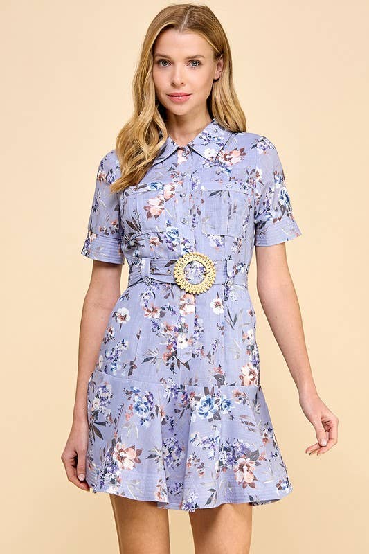 Lavender Haze Belted Floral Dress