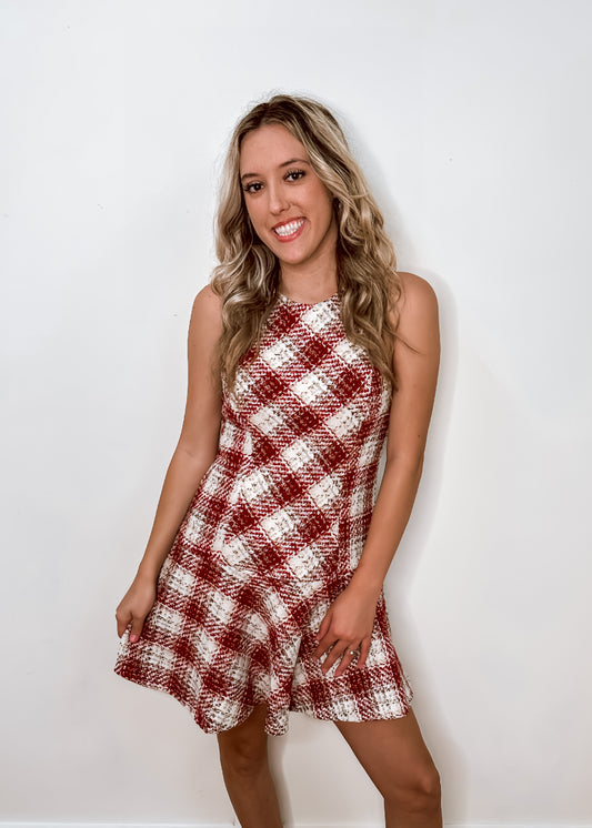 Holiday Classic Red Tweed Dress