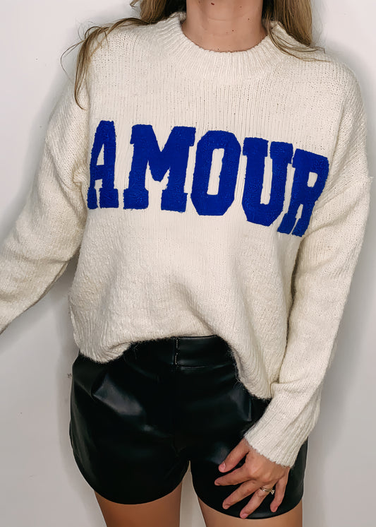 My Amour Cream And Blue Sweater