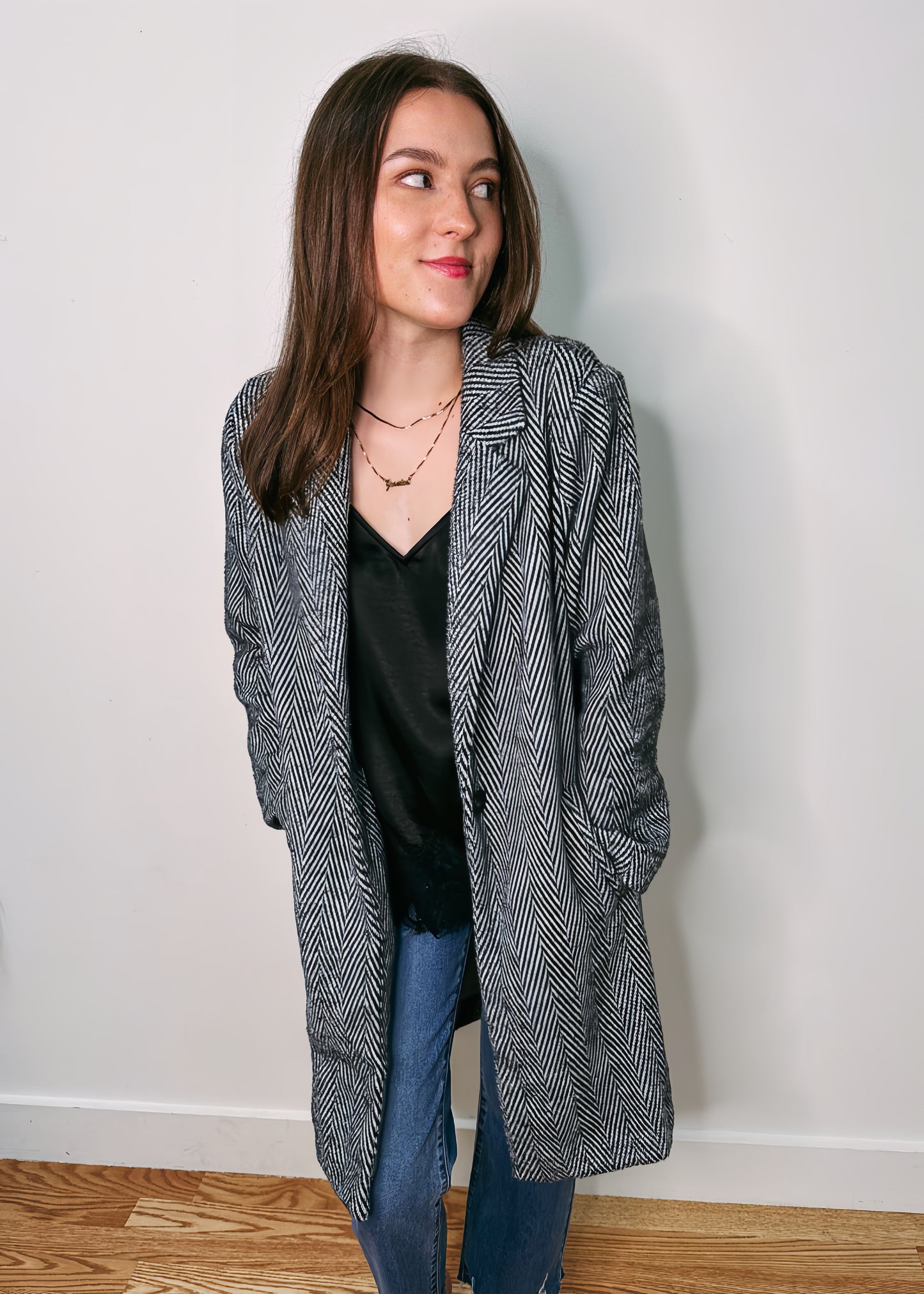 Hold On Herringbone Trench Jacket