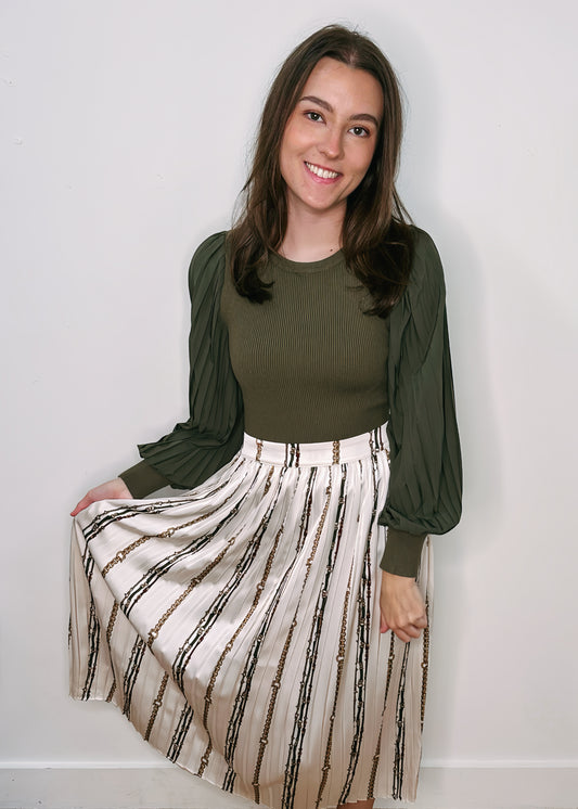 Linked Up Chain Pleated Midi Skirt