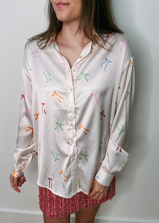 Confetti Bow Button Up Top