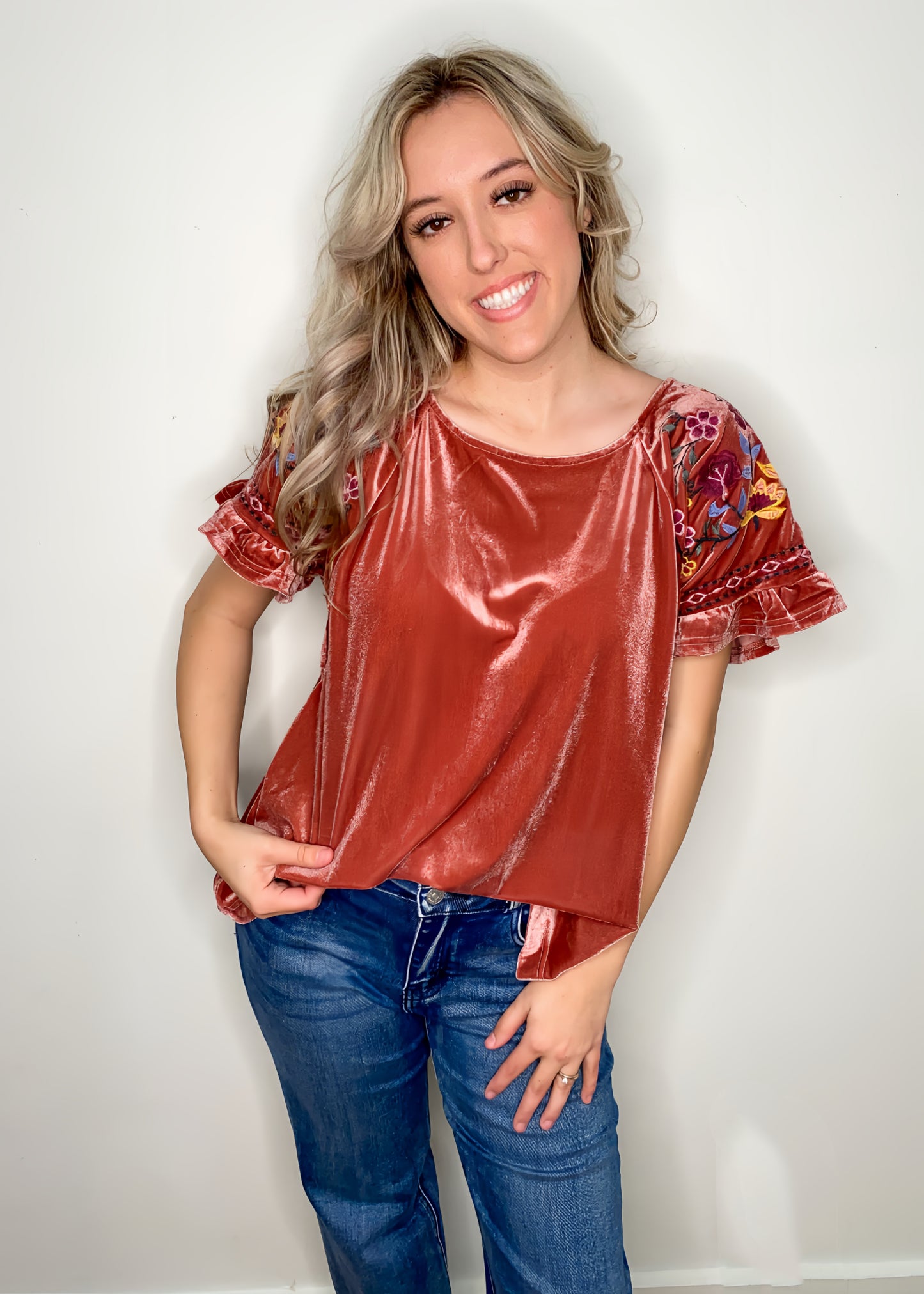 Garden Dreams Rose Velvet Top