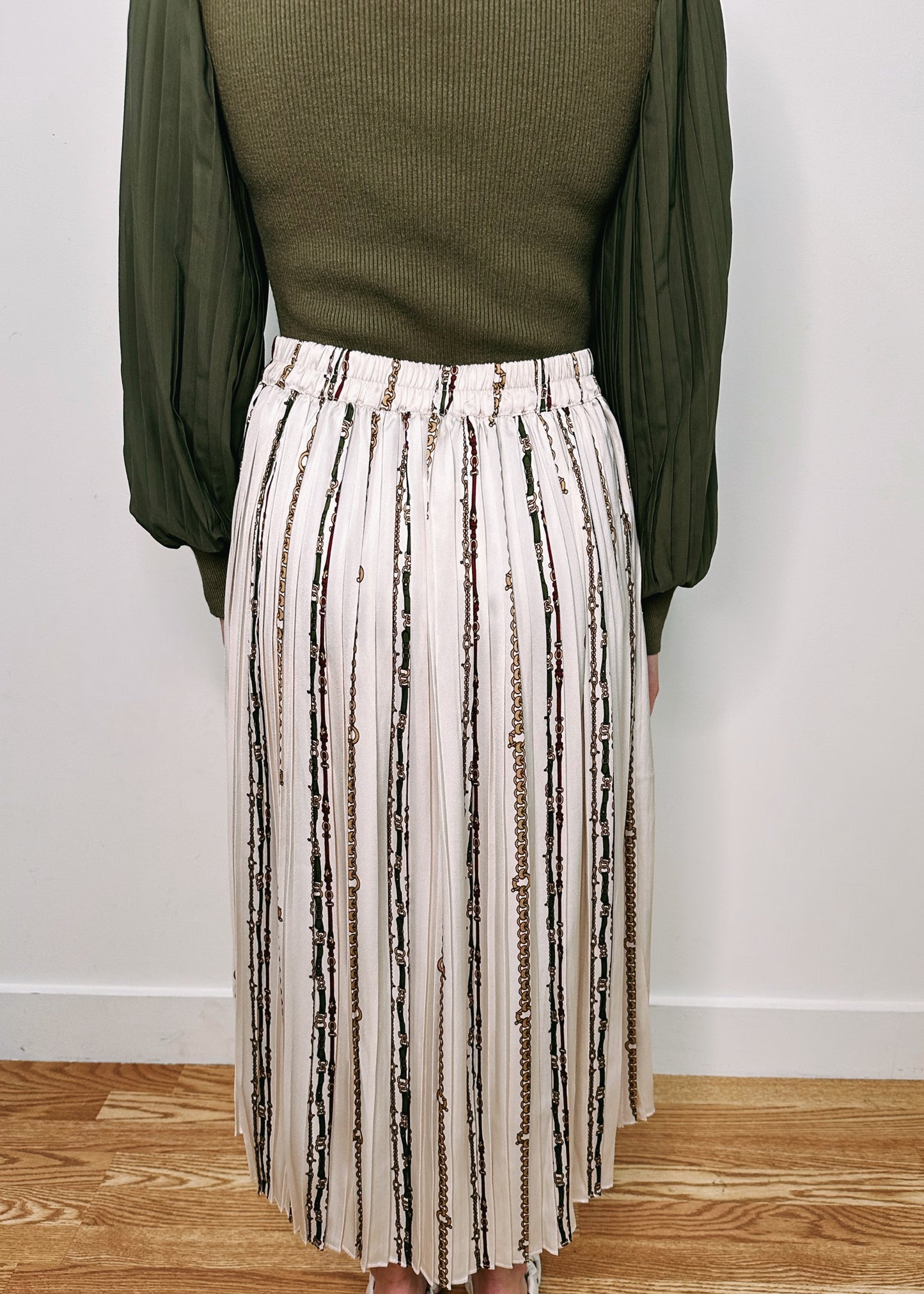 Linked Up Chain Pleated Midi Skirt