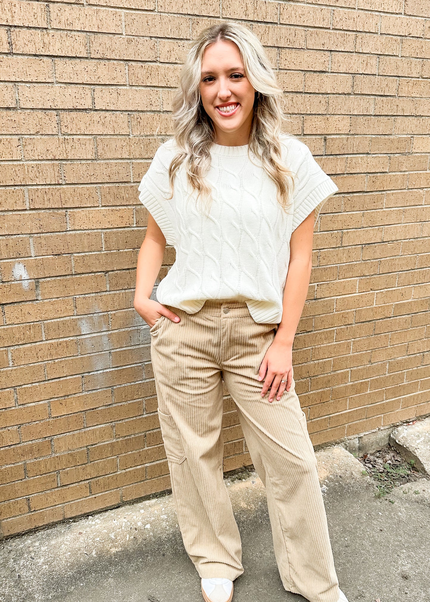 Be Cool Beige Corduroy Cargo Pants