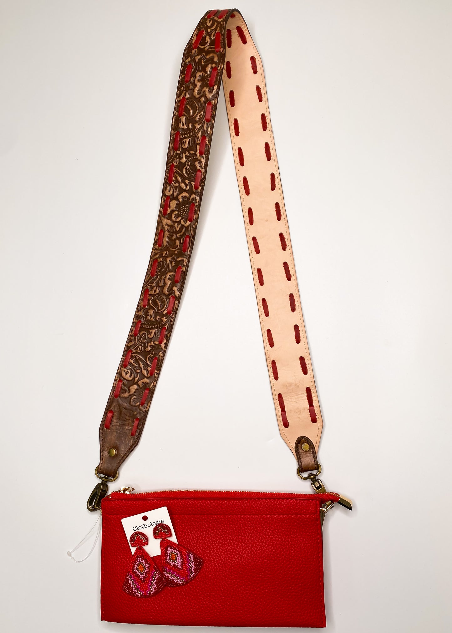Leather Red Stitched Purse Strap