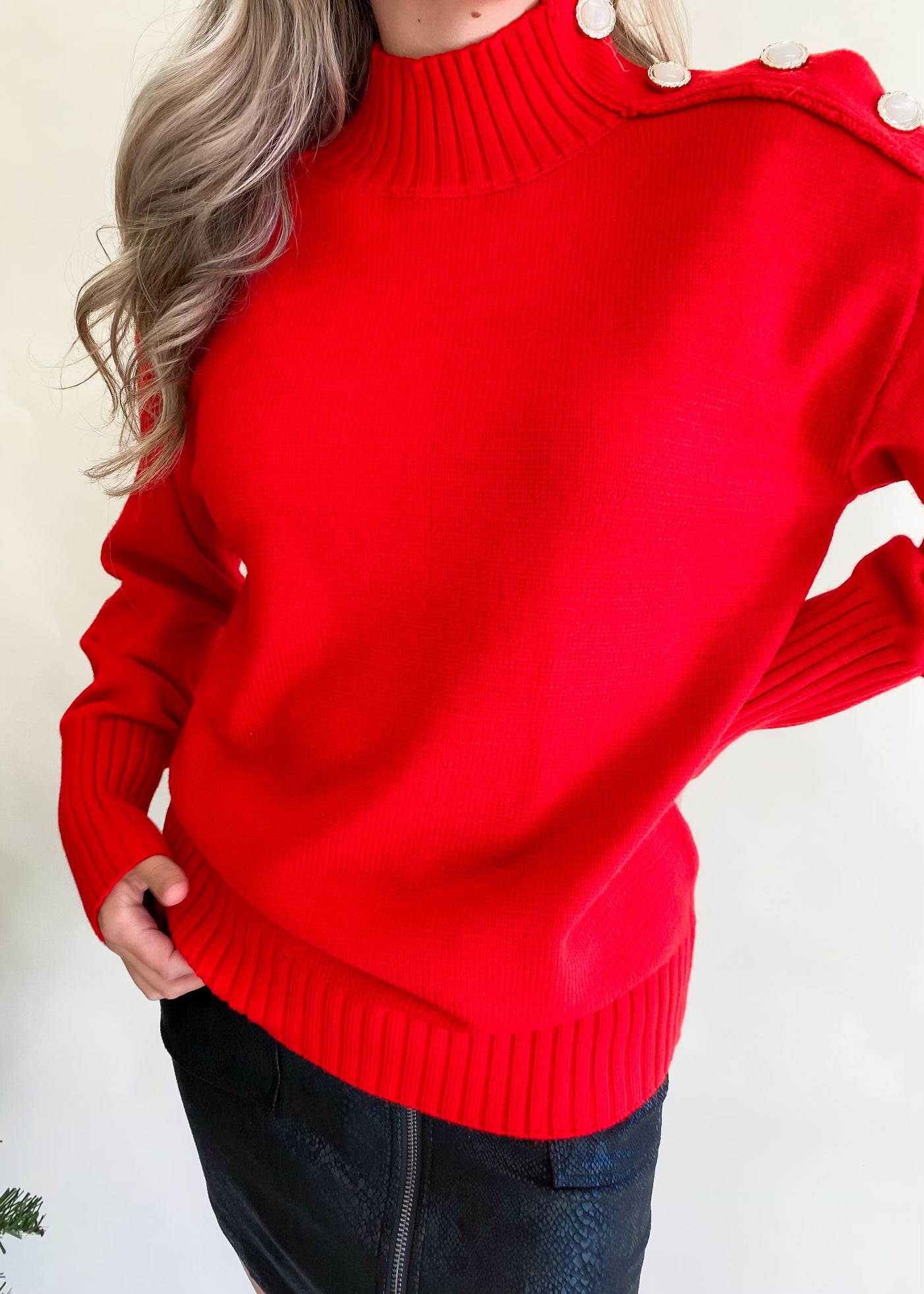 Button Me Up Red Sweater