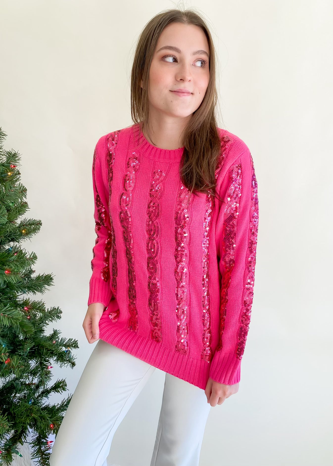 Christmas Spirit Pink Sequin Sweater