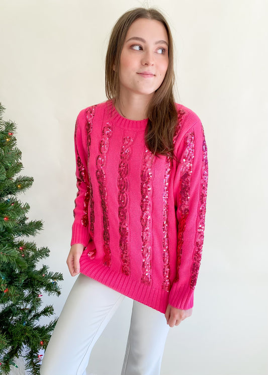 Christmas Spirit Pink Sequin Sweater