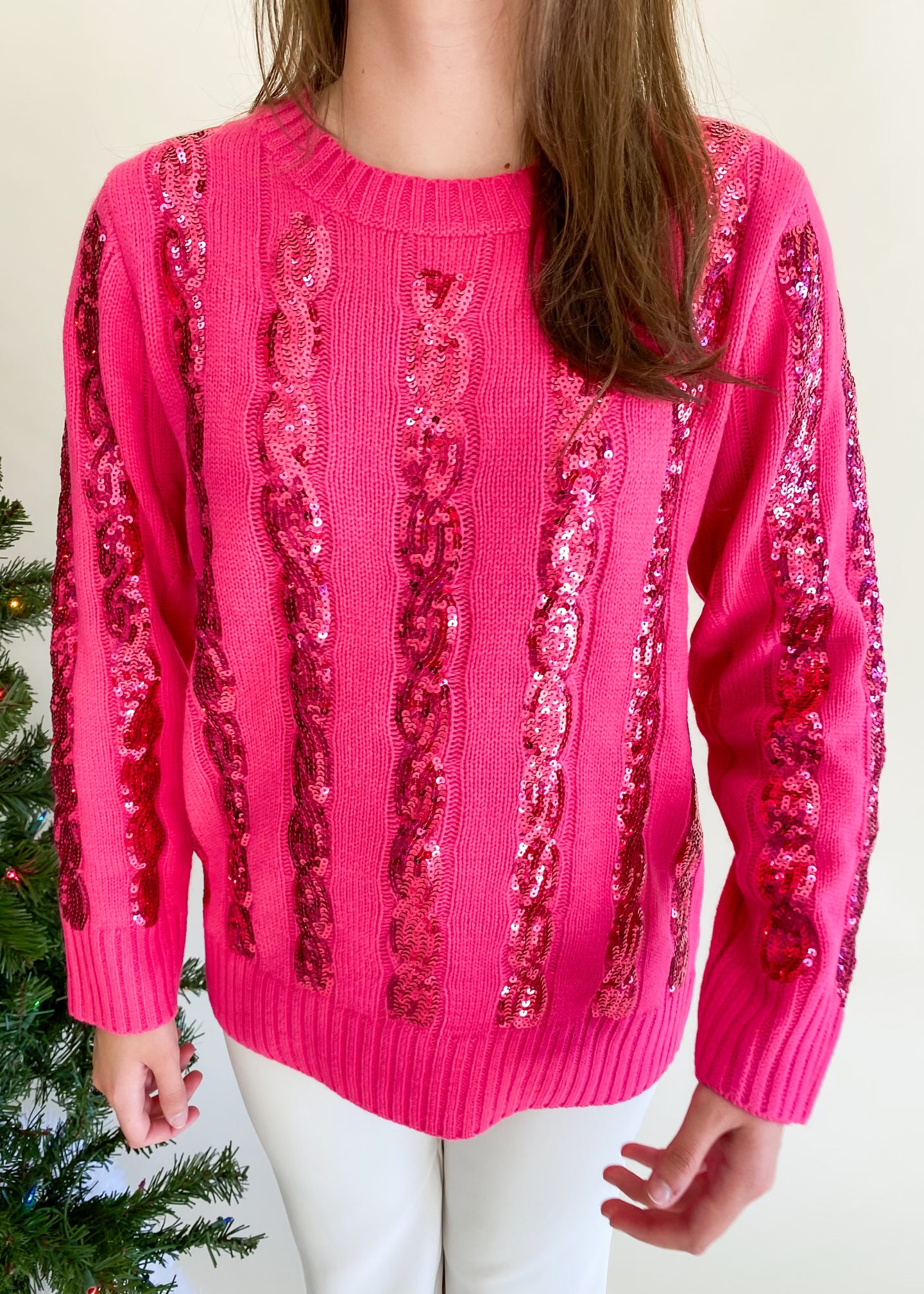 Christmas Spirit Pink Sequin Sweater