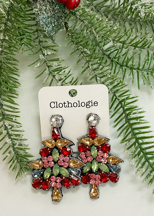 Multi Color Christmas Tree Earrings