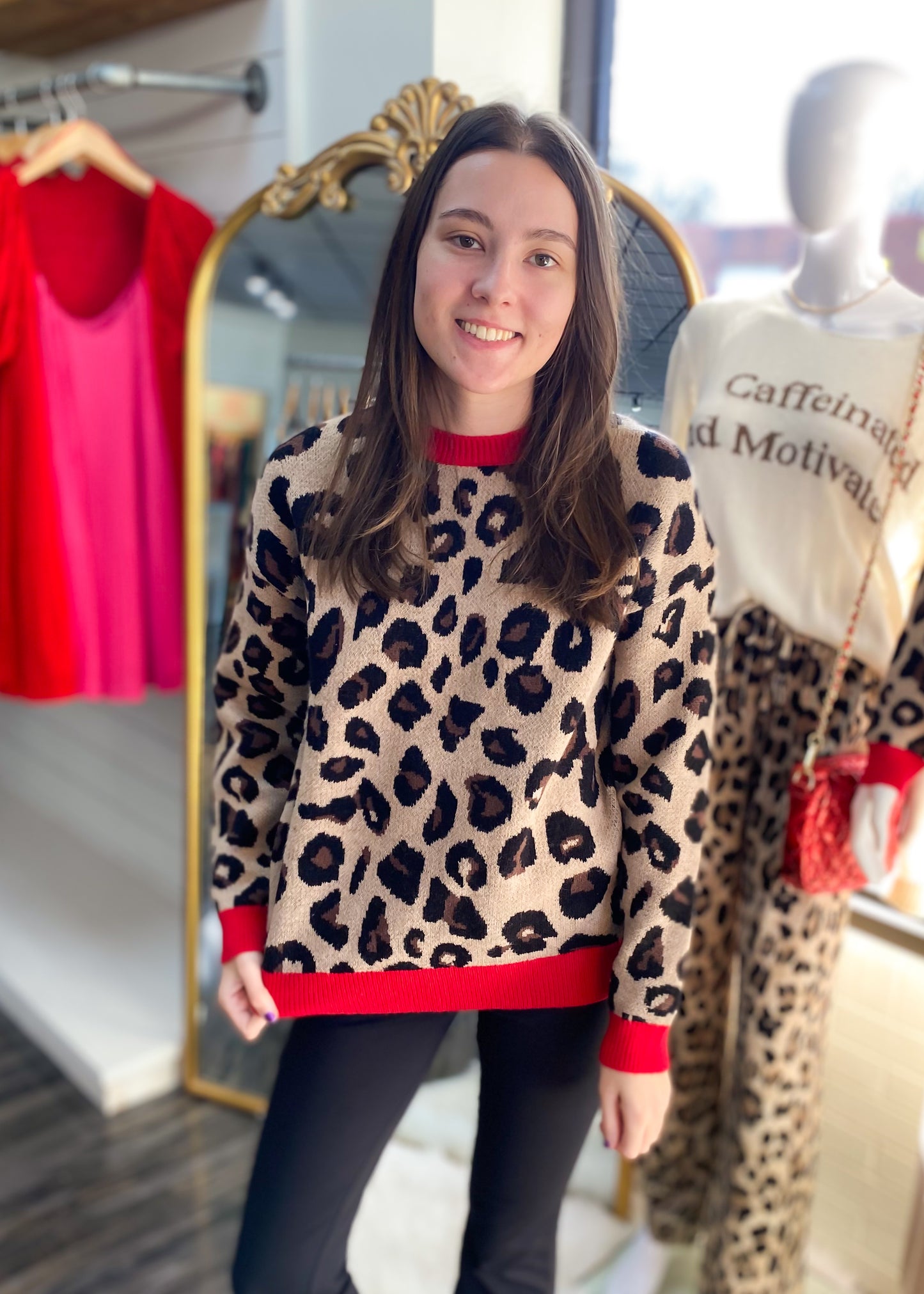 Feeling Fierce Red Leopard Sweater