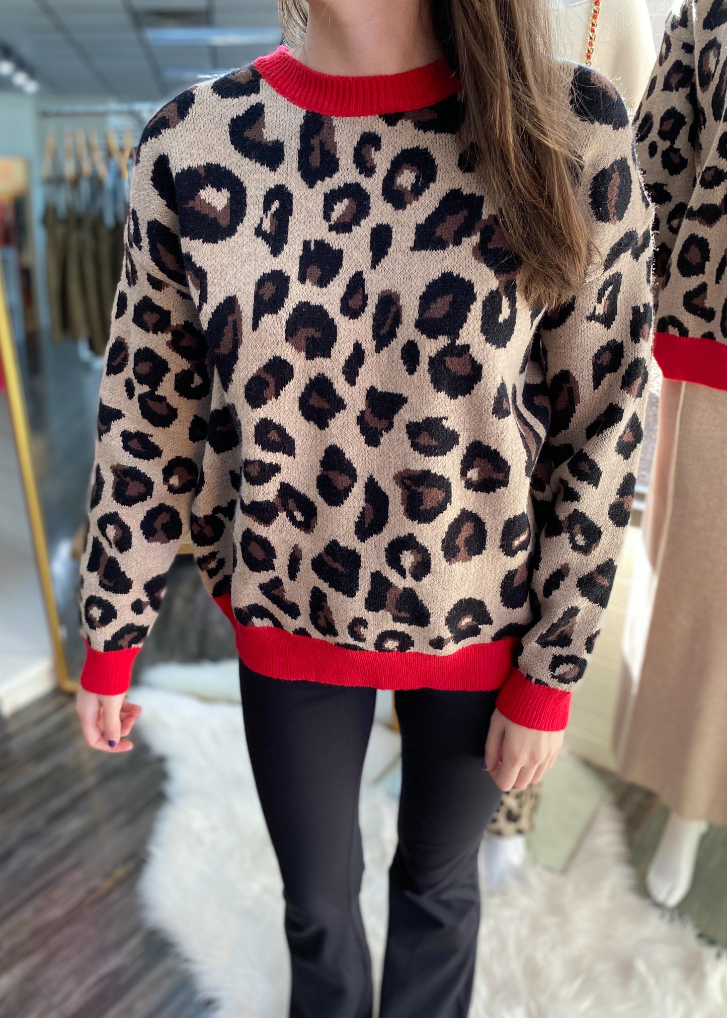 Feeling Fierce Red Leopard Sweater