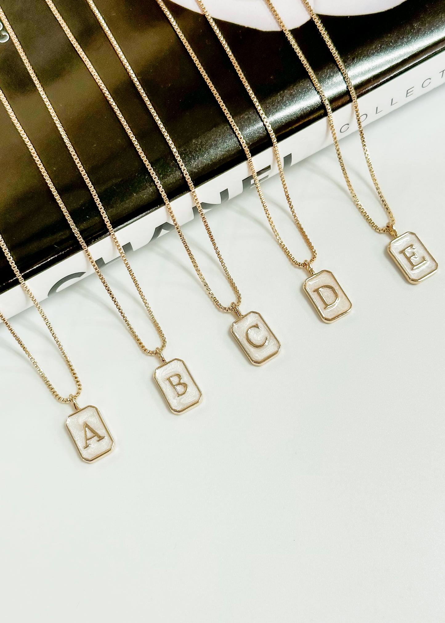 Initial Rectangle Pearly Necklace