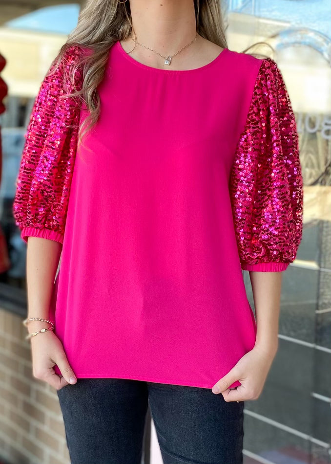 Just a Glimmer Pink Sequin Top