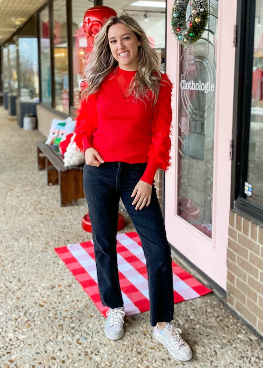 Light As A Feather Red Detailed Top