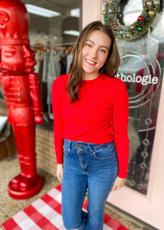 Cozy In Cableknit Red Fitted Sweater