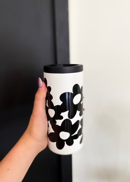 Skinny Can Black Floral Cooler