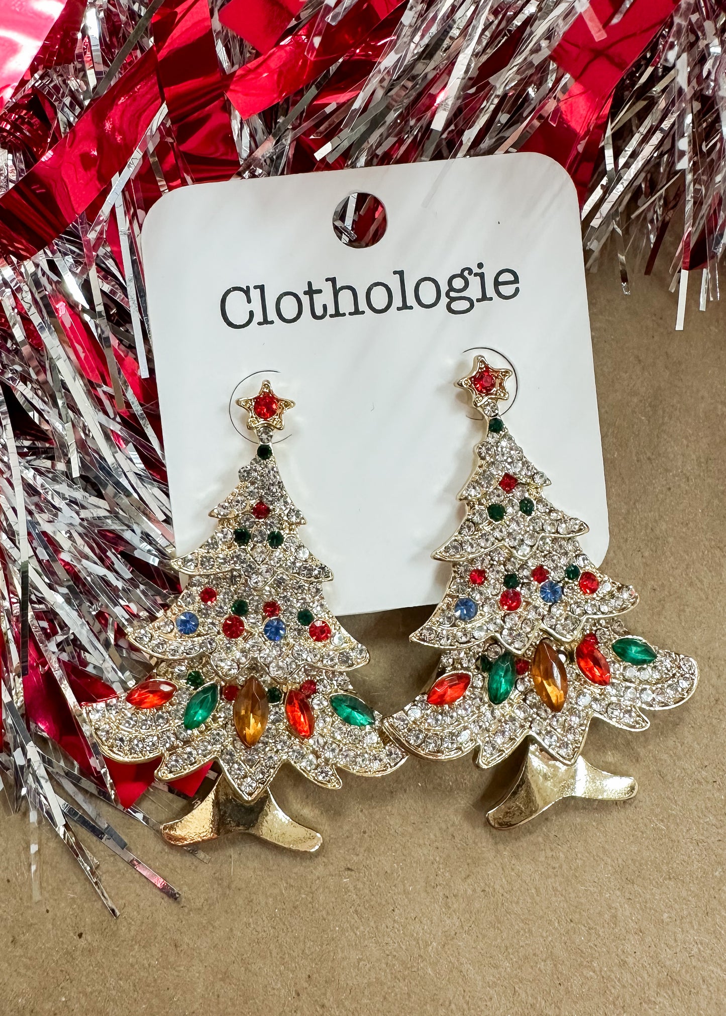 Jeweled Christmas Tree Earrings