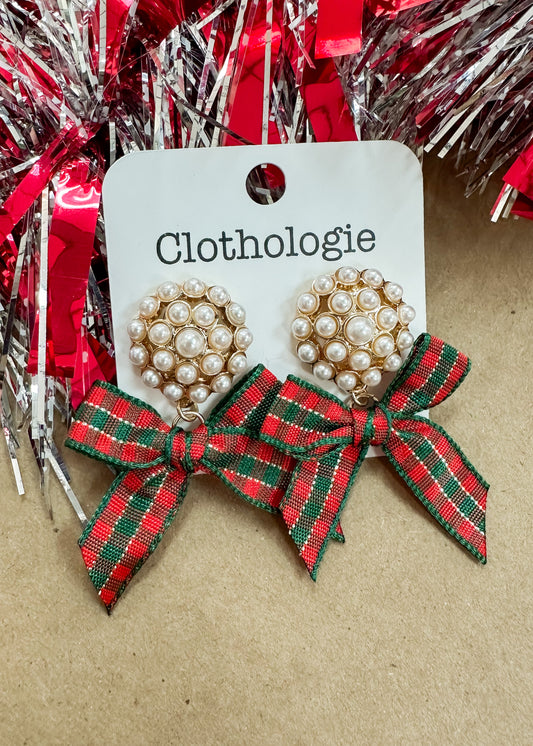 Christmas Pearl Ribbon Earrings