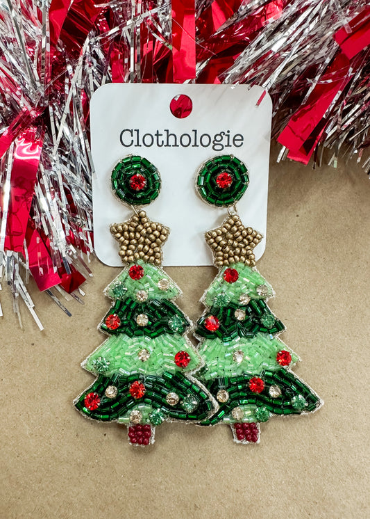 Beaded Christmas Tree Earrings