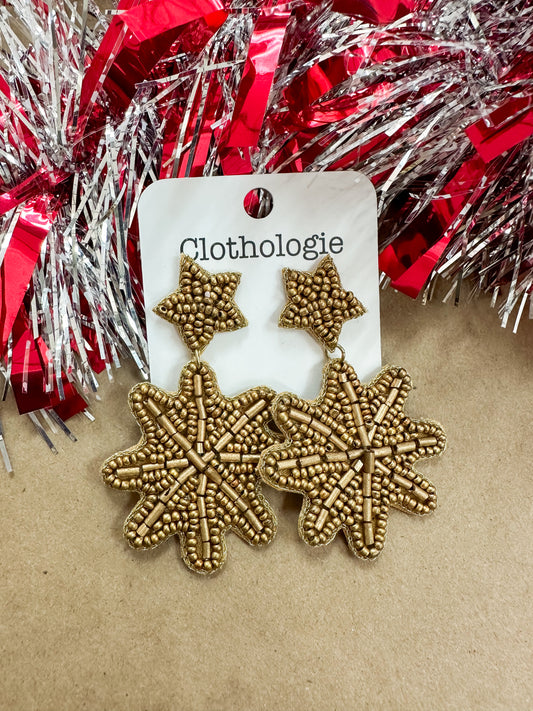 Gold Snowflake Beaded Earrings