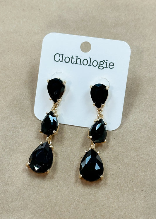 Black Triple Drop Stone Earrings