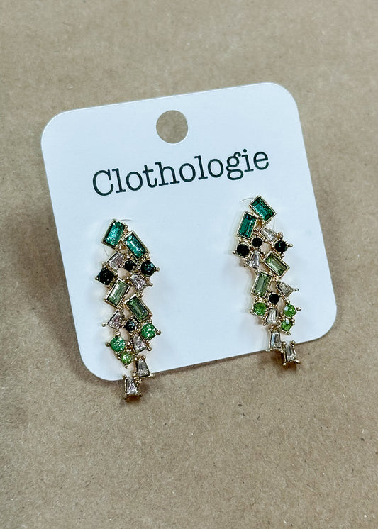 Green Cluster Rhinestone Earrings