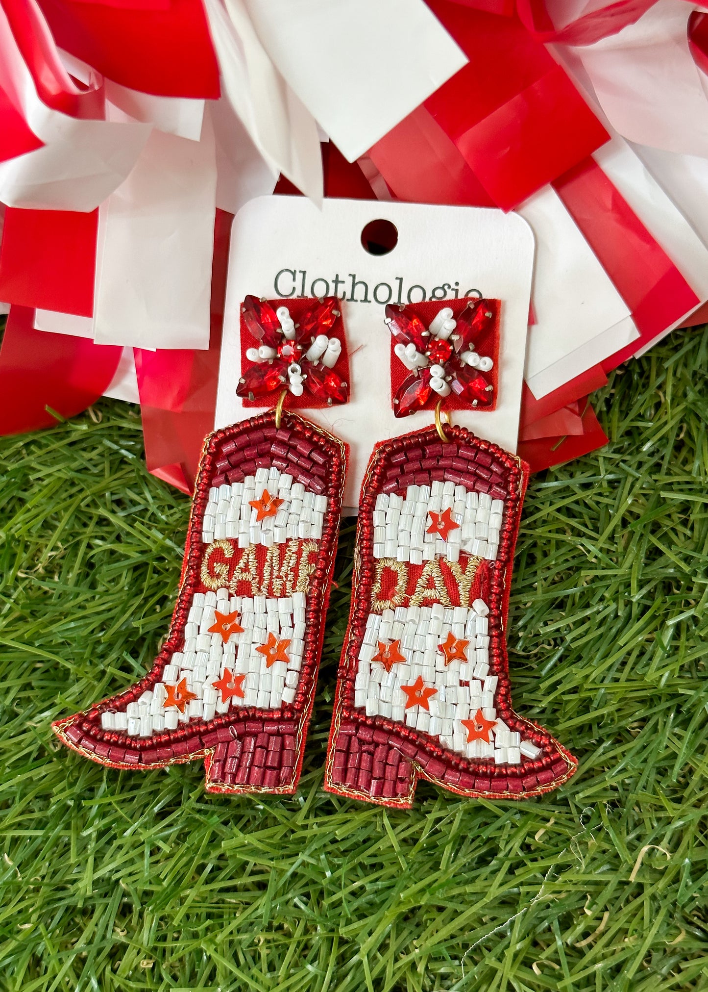 Red Game Day Boot Earrings
