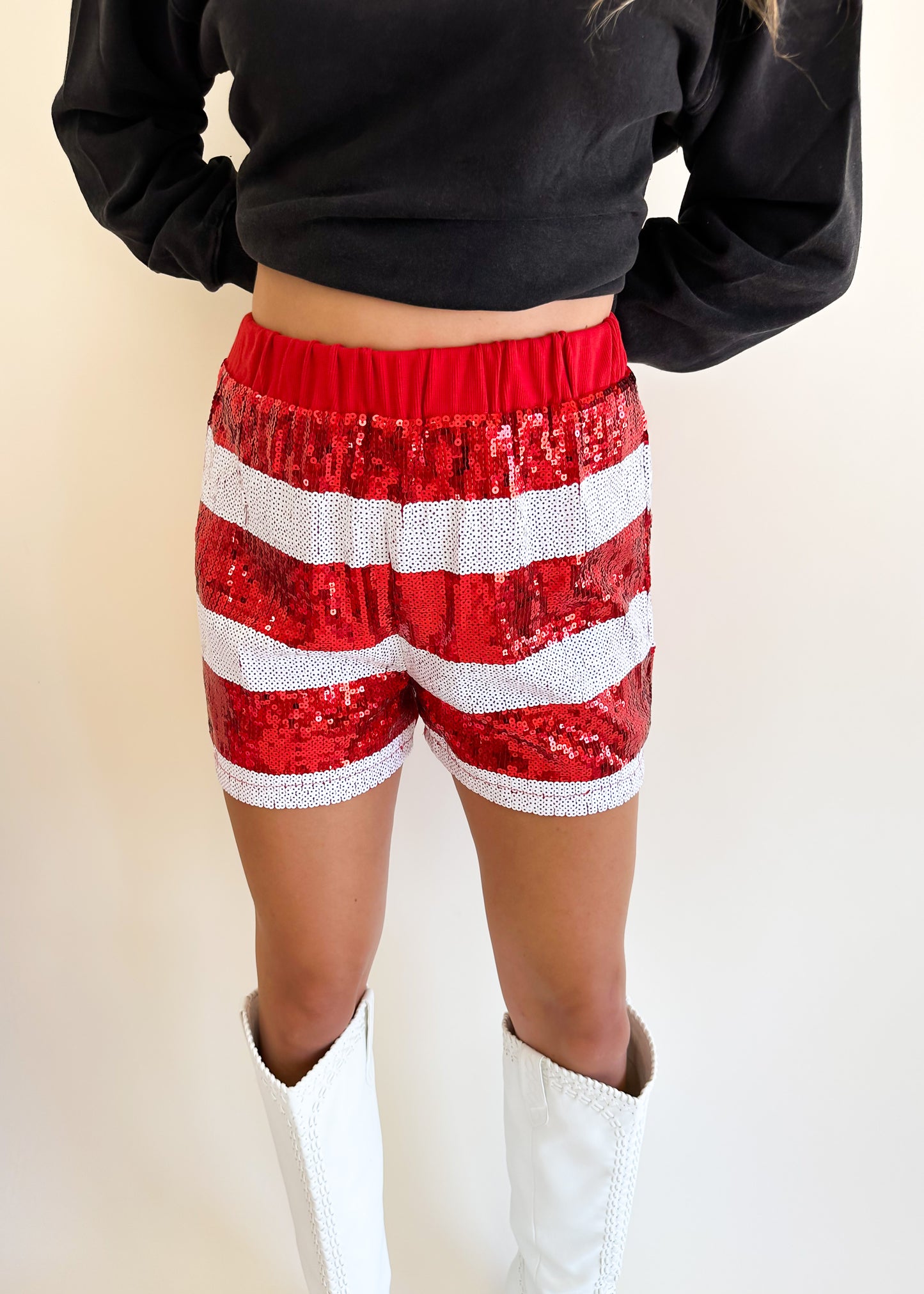Stripe Out Red and White Sequin Shorts