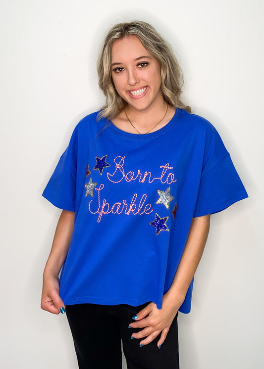 Born To Sparkle Sequin Blue Tee Shirt