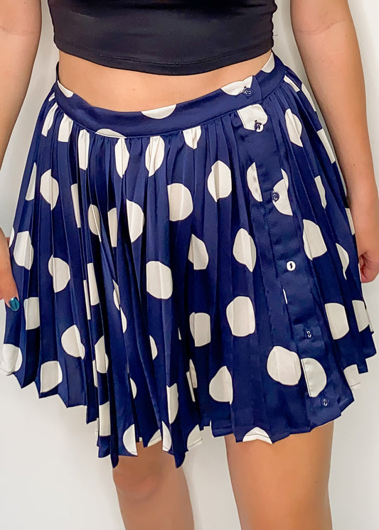 Coffee In Paris Navy Pleated Skirt