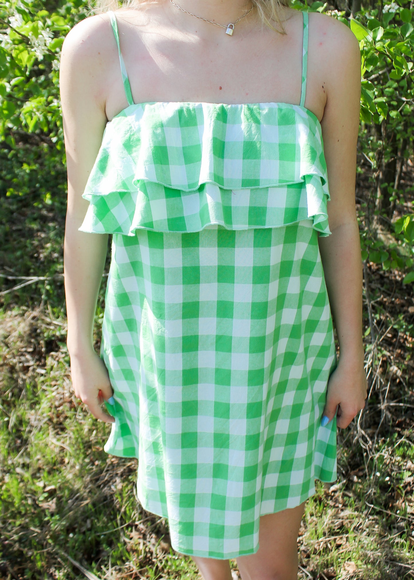 Picnic In The Park Green Gingham Dress