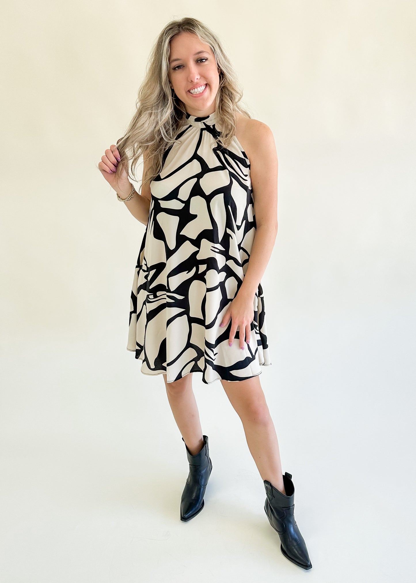 Absolutely Abstract Black and Tan Dress