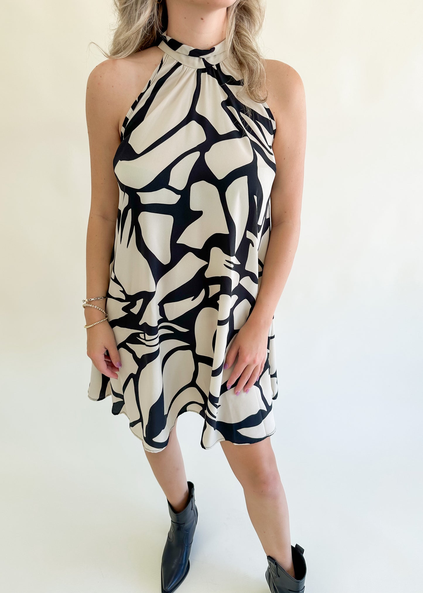 Absolutely Abstract Black and Tan Dress