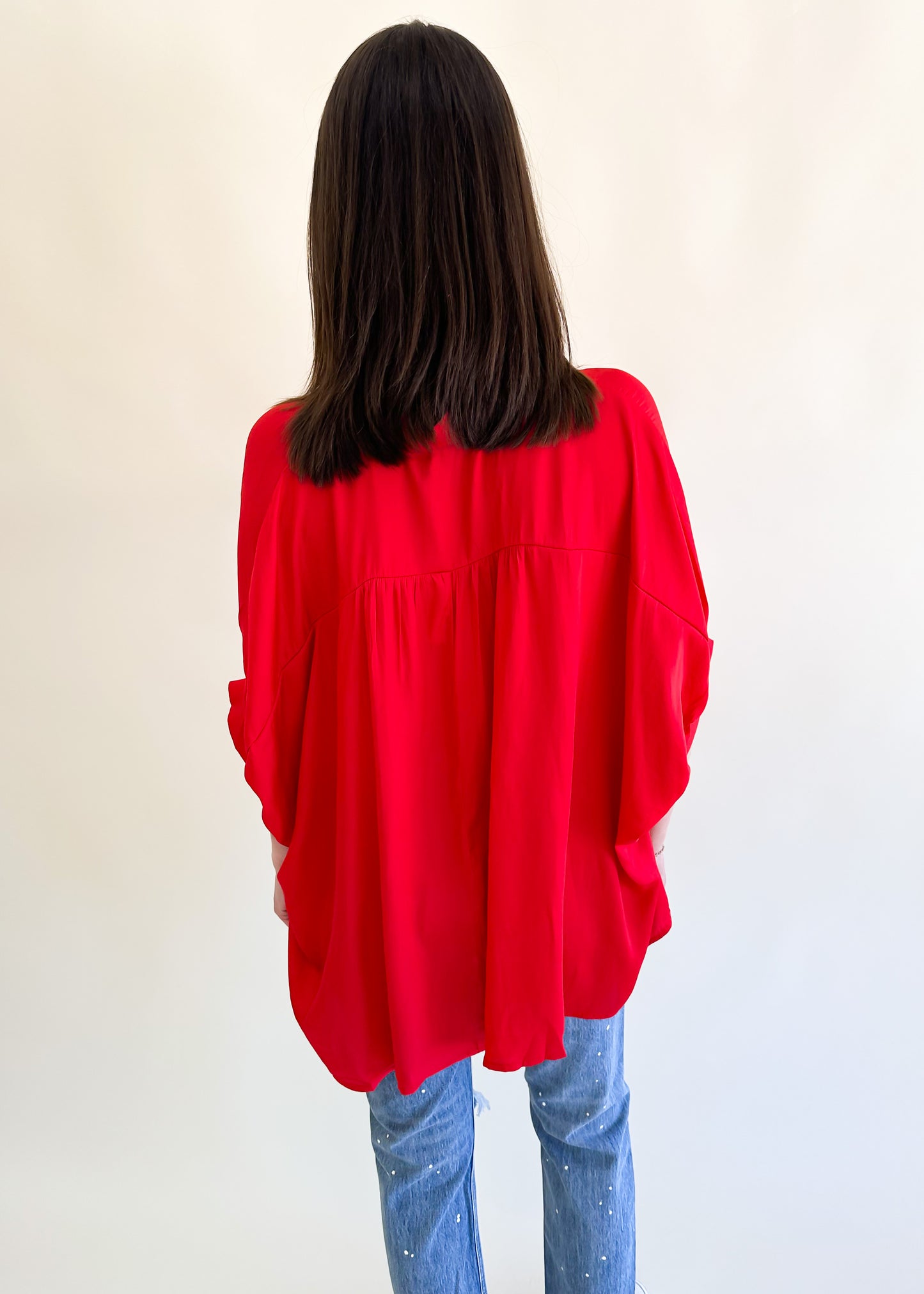 Out and About Oversized Red Satin Top
