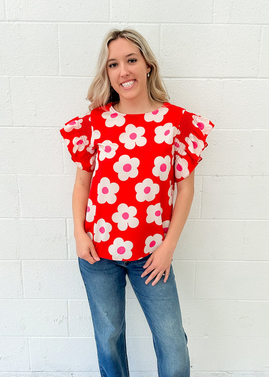 On Vacation Red Flower Top