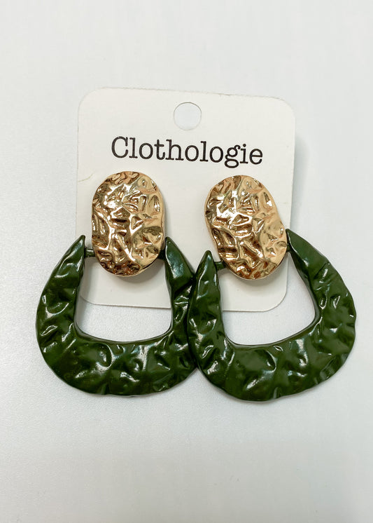 Gold And Green Crinkle Hoop Earrings