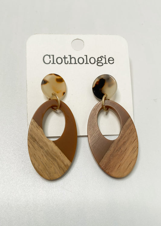 Oval Wood Drop Earrings