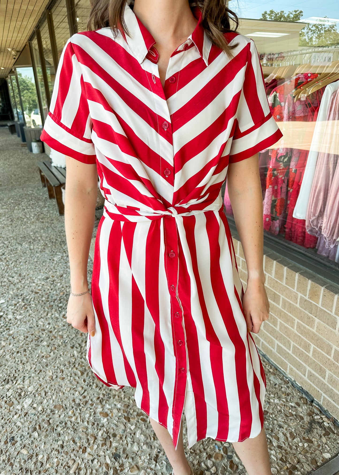 Right Around Red Stripe Midi Dress