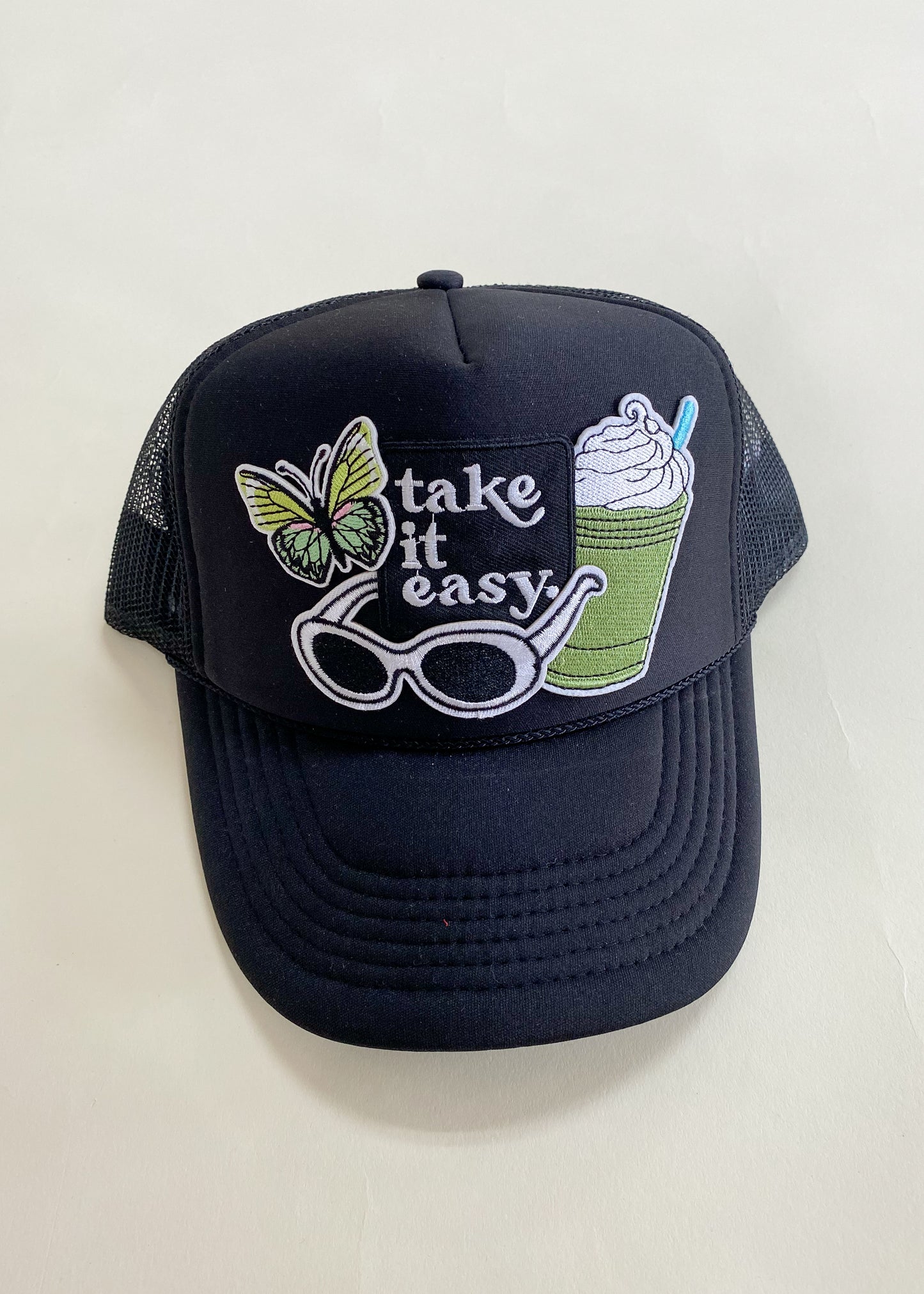 Take It Easy Black Trucker Hat