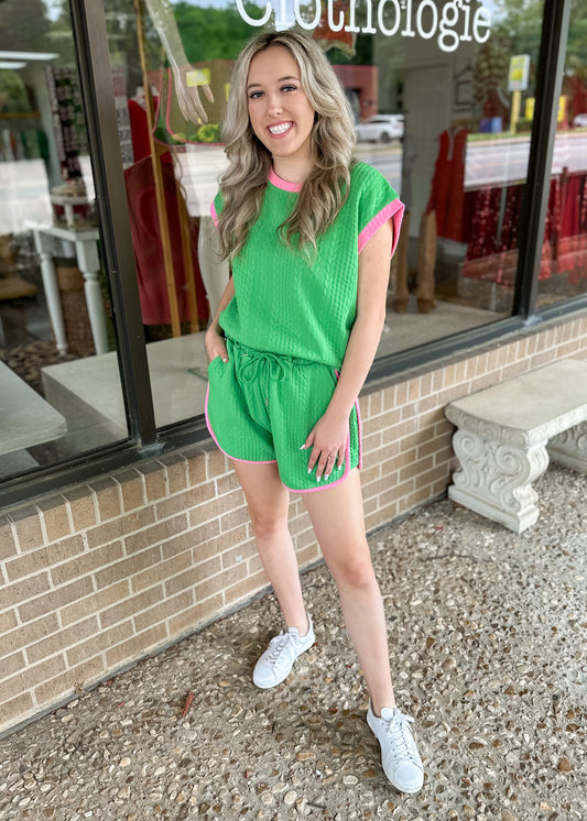 On The Courts Green and Pink Top