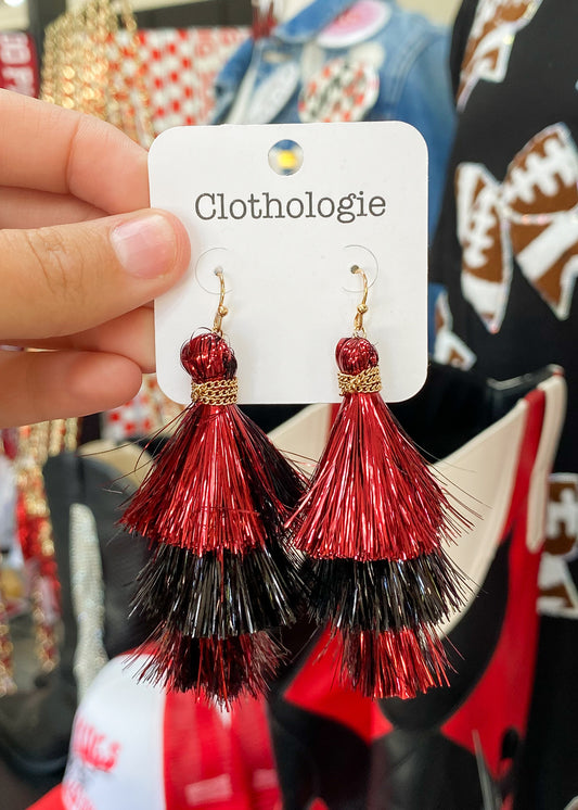 What A Tassel Red and Black Earrings