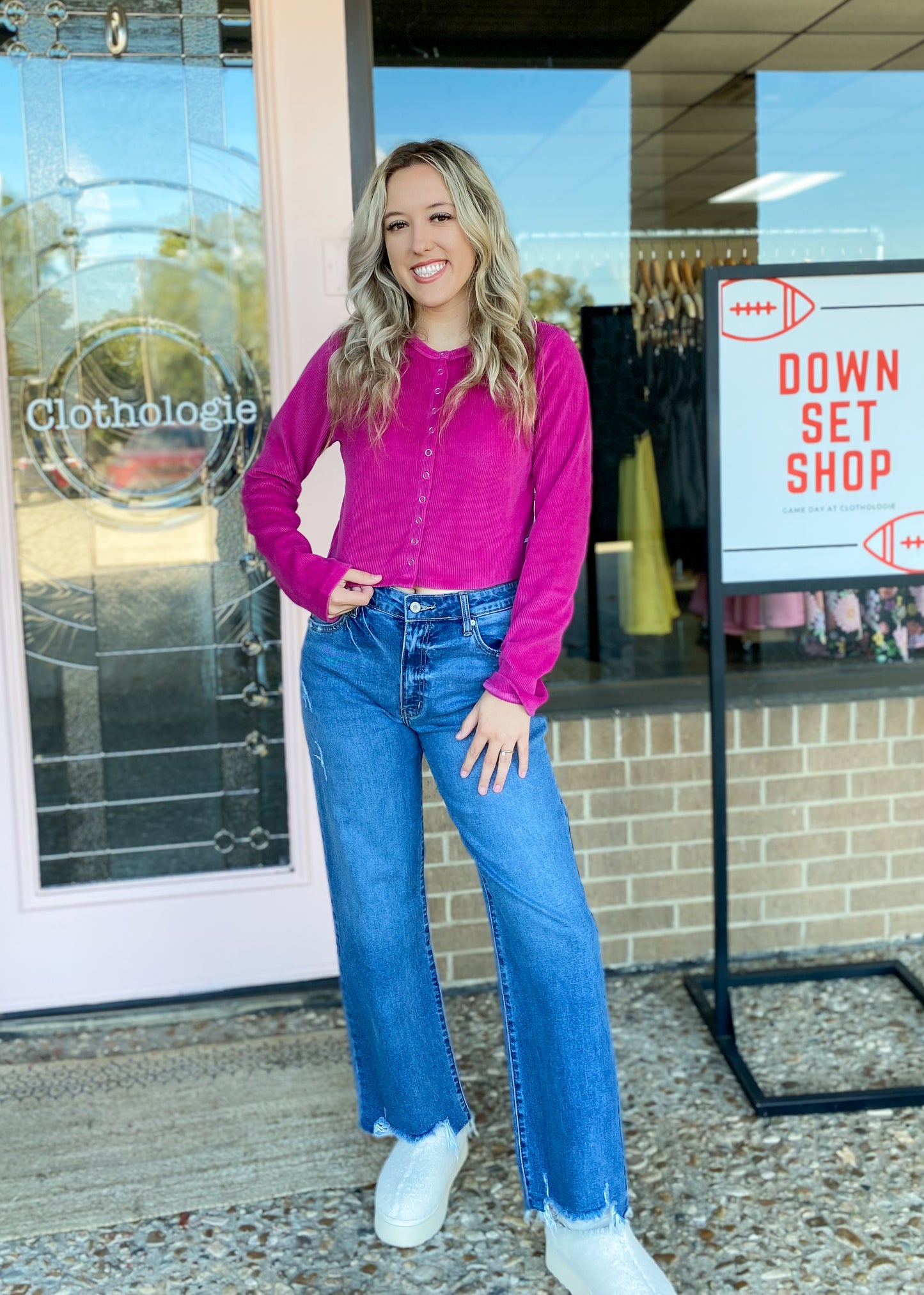 Out and About Raspberry Ribbed Top