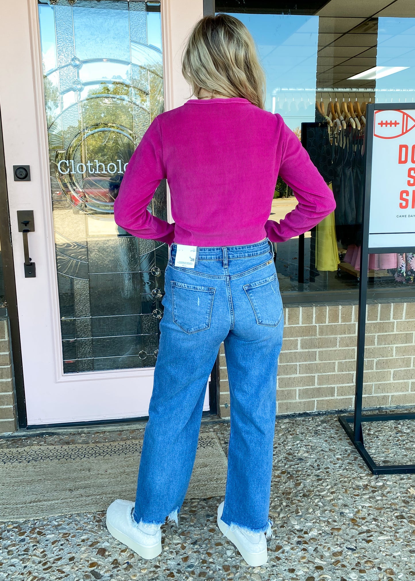 Out and About Raspberry Ribbed Top