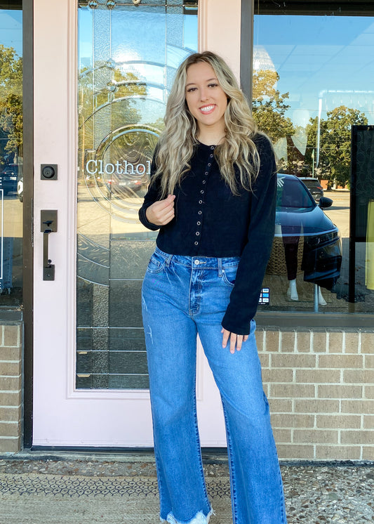 Out and About Black Ribbed Top