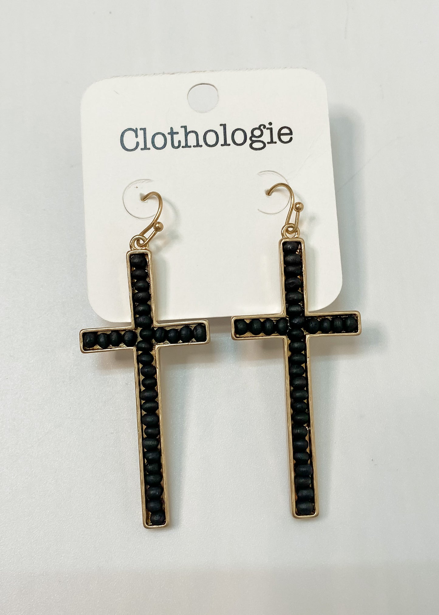 Black Wood Cross Earrings